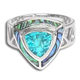 Sterling Silver Teal Quartz and Paua Shell Ring by Sajen, Size 10