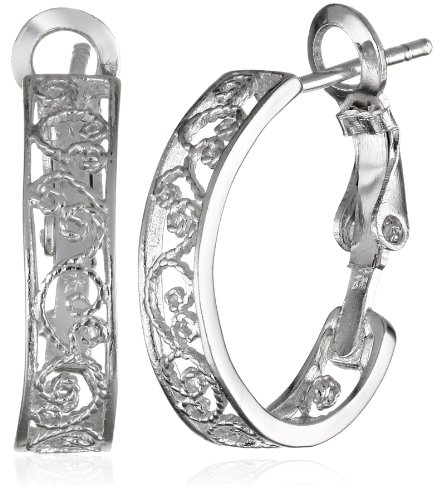 Sterling silver filigree hoop earrings