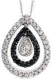 14k White Gold 18 Chain & 11/16 (18mm) tall Pear-shaped Pendant, w/ 0.50 Carat White & Black Round Brilliant Diamonds