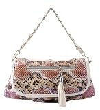 Snake Skin Printed Design Soft Leatherette Clutch Handbag Evening Bag w/Chain Strap