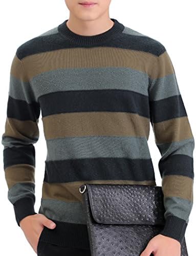 METERDE Men's Boyfriend Wide Stripe Cashmere Slim Pullover Crewneck Sweater L