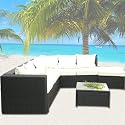 Deluxe Lounge Garnitur Polyrattan Sitzgruppe Gartenmöbel - schwarz