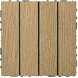 VIFAH V1005 Interlocking Wood Composite Material Deck Tile 4-Slat Design , Teak Finish,12 by 12 by 1-Inch
