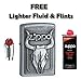 Zippo 20286 Bull Skull Chrome Finish Lighter with FREE 4 oz can Premium lighter fluid, and 6 flints