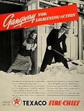 1937 Ad Texaco Fire Chief Gangway Lightning Action Shovel Snow Gasoline Station - Original Print Ad