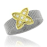 18k Yellow Gold and Stainless Steel Diamond Band Ring (H, SI, 0.13 carat)-Band Width:5mm-Size 7.5