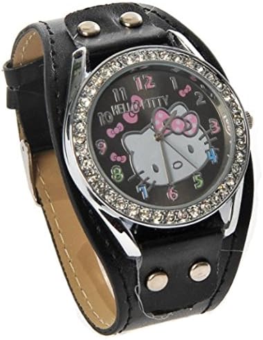 Black Watch Hello Kitty Crystal Watch Children's Hello Kitty Black Band Watch, Watch:HKB