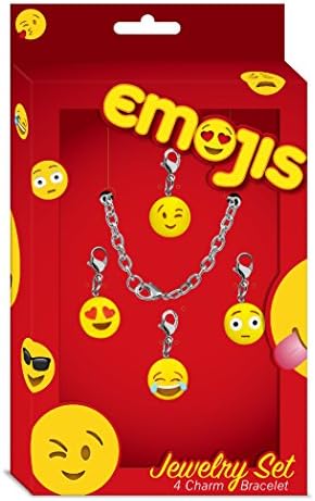 Emojis Jewelry Sets with Interchangeable Charm Bracelets, Rings, and Pendants Perfect for Holiday Gifts (Interchangeable 4 Charm Bracelet- Wink, Heart Eyes, Laughing, Shocked)
