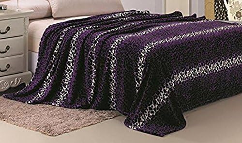 Plazatex Animal Prints Micro Plush Leopard King Blanket Purple &amp; Black