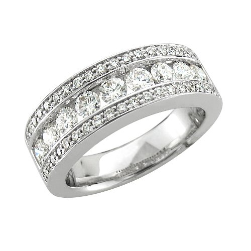 18k White Gold Wedding Diamond Ring Band, Size 7 (GH, SI3-I1, 1.36 carat)