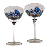 ArtisanStreet's Fun Midnight Blue and Silver Martini Glasses - Set of 2. Flutes Feature Midnight Blue with Silver Trim with Sparkling Base. Hand Painted, One of a Kind, Signed by Artisan.