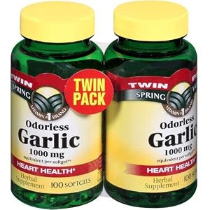 Spring Valley - Odorless Garlic 1000 mg, Twin Pack, 200 Softgels, 100 Ct Each Bottle by Spring Valley