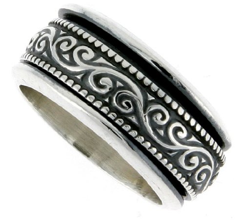 Sterling Silver 3/8 (10 mm) Floral Design Spinner Ring