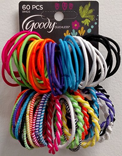 Goody Girls Assorted Elastics, No Metal Ouchless, Color May Vary - Dark Colors- 60 Count
