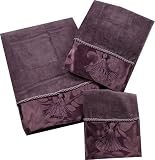 Purple Elegant Embellished 3 Piece Towel Set - Bath Towel, Hand Towel, Wash Cloth