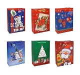 12-Pack Assorted Christmas Glitter Premium Gift Bags - Collection 1 - Large