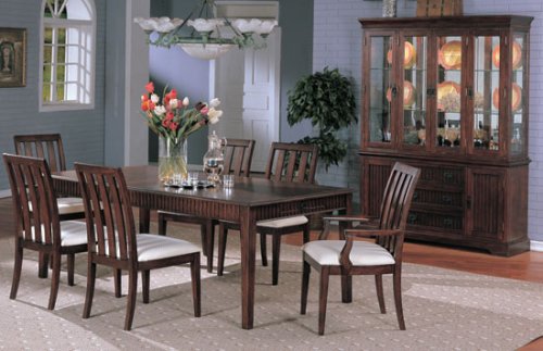 7pc Classic Deep Cherry Finish Wood Dining Table and 6 Chairs Set 
