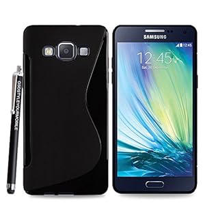 Samsung Galaxy A5 Gel Rubber Silicone Protection Case Skin Cover +Stylus (BLACK S LINE GEL)