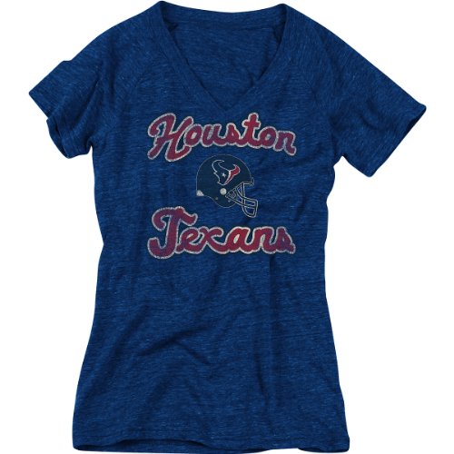 NFL Women's Houston Texans V-Neck Jake Back Tee (Dark Navy Heathered, Small )