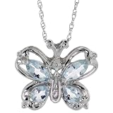 10k White Gold 18 in. Thin Chain & 1/2 in. (13mm) tall Butterfly Pendant, w/ 1.00 Total Carat Pear & Marquise-shaped Aquamarine Stones, & Brilliant Cut Diamonds