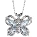 10k White Gold 18 in. Thin Chain & 1/2 in. (13mm) tall Butterfly Pendant, w/ 1.00 Total Carat Pear & Marquise-shaped Aquamarine Stones, & Brilliant Cut Diamonds