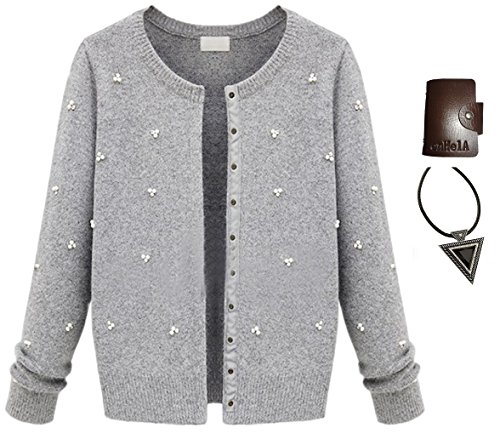 〔 エンヘルア 〕 enHelA ビジュー カーデ ィガン アウター コー デ ディ ネート カジュアル 着こなし 大きい サイズ レディース グレー 【 全部で3点セット 】