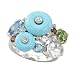 14K White Gold 0.05 ct. Diamond with Reconstructed Turquoise and 3 1/4 ct. Multicolor Gemstone Fashion Ring