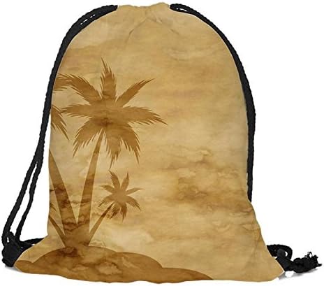 Travel Drawstring Backpack Vintage Coconut Tree Art Sports Portable Sackpack