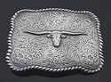 SILVER TEXAS LONGHORN COWBOY WESTERN BELT BUCKLES IM