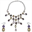 Valentines Gift for Her Silver Multi Gem Necklace Earrings (gnklcs374)