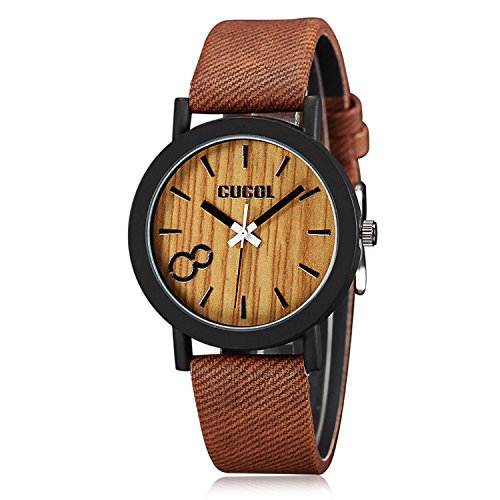 Cucol eco faux wooden dial watches for men and women leather band…