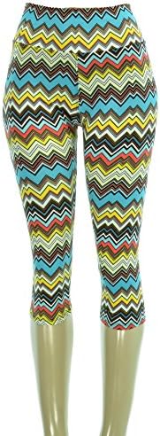 HandByHand® Zigzag Chevron Print High Waist Cropped Leggings Capri Pants, Pattern1