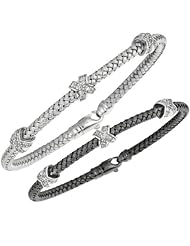 Sterling Silver Basketweave XXX Bracelets with Diamonds 7.25" Black or White