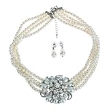 Arinna Fabulous Pearls Flower Wedding Necklace Earrings Set Swarovski Crystals