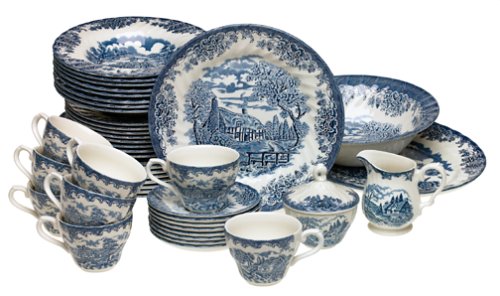 Churchill China Brook Blue 45-Piece Dinnerware Set, Service for 8