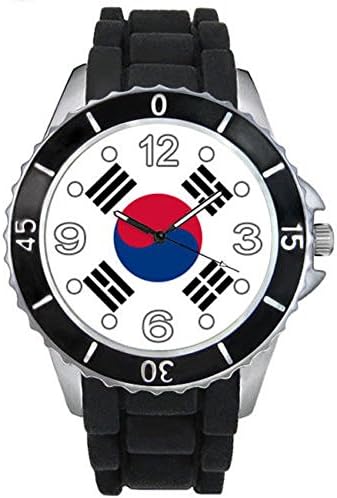 South Korea Flag Mens Ladies Unisex Black Jelly Silicone Band Wrist Watch S532E