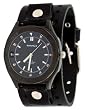 Nemesis #B021KK Men's Premium Wide Leather Strap Black IP Sports Biker Watch