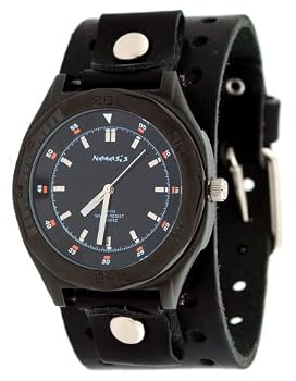 Nemesis #B021KK Men's Premium Wide Leather Strap Black IP Sports Biker Watch