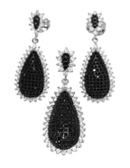 Zirconia by Debbie 925 Silver Black and Clear Micro Pave Earring and Pendant Set