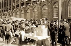 Baseball Fans at Hot Dog Vendor Stand, Ebbets Field, Brooklyn, 1920 - 16" x 20" - Fine-Art Gicl??e Photographic Print of an Image from the Library of Congress Collection