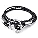 KONOV Mens Womens Leather Bracelet, Braided Anchor Wrap Bangle, Black Silver