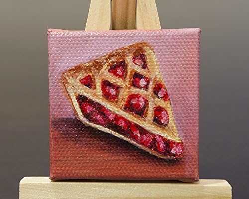 Cherry Pie Oil Painting with Easel, Miniature Art by Heather Ann Orlando