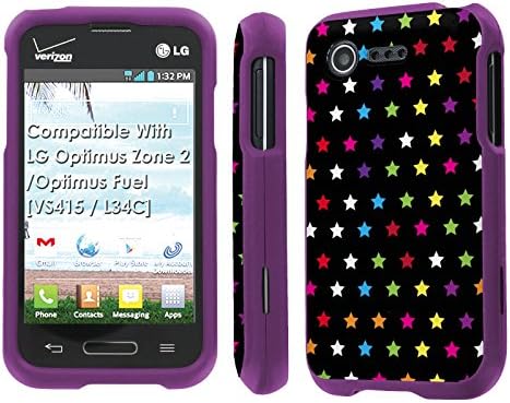 LG Optimus Zone 2 / Optimus Fuel [VS415 / L34C] Case, [NakedShield] [Purple] Total Armor Protection Case - [Black Rainbow Stars] for LG Optimus Zone 2 / Optimus Fuel [VS415 / L34C]