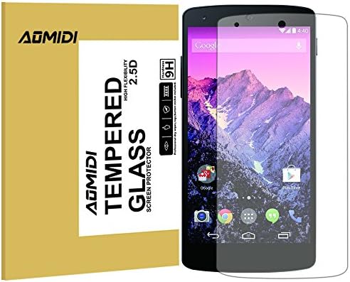 Nexus 5 Screen Protector, AOMIDI Tempered Glass Screen Protector for GOOGLE NEXUS 5, 0.3MM Thickness, 2.5D Round Edge, High Definition, 9H Hardness (CLEAR, 1 Pack)