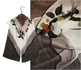 ULRIKE Oblong Flat Crepe Silk Scarf - Blacks, charcoals, and ivory with muted stripes of stone gray and powdered rose, accented with a quiet burnt orange and olive.