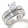 Double Band Sterling Silver Engagement Wedding Ring Set With Baguette-Cut Crystals -- Size 6