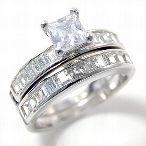 Double Band Sterling Silver Engagement Wedding