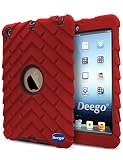 iPad Mini Case, Adela Shop 3in1 Shockproof Hybrid Case for iPad Mini 1 2 3 Hard Cover Pc+Silicone Full Body Protective High Impact Defender Cover For iPad Mini/ iPad Mini 2/ iPad Mini 3 (Red+Black)