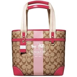 Coach Heritage Stripe Book Bag Tote 11349 Pink