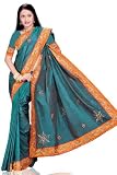 Aqua Orange Malai / Art Silk Indian Sari